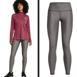 Under Armour UA Gray HeatGear Tech No-Slip Waistband Full Length Leggings NEW